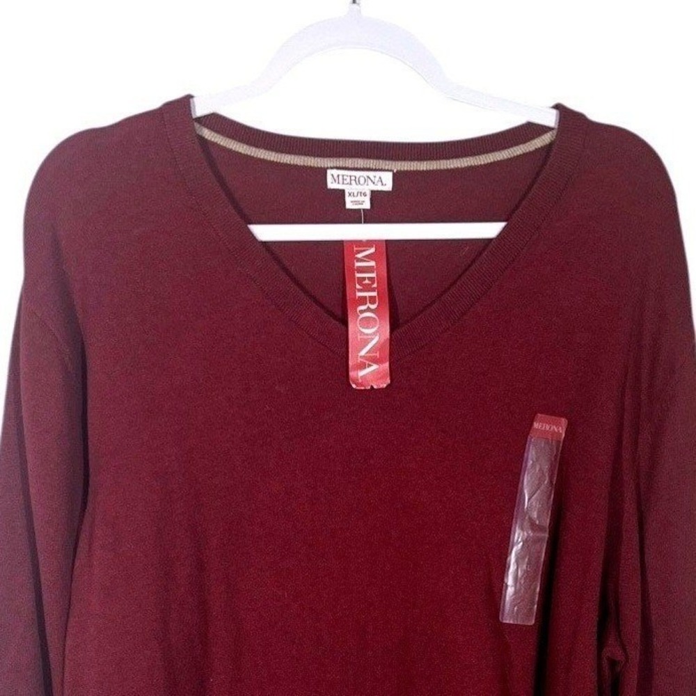 Merona Men V Neck Long Sleeve Sweater Burgundy XL TG New With Tags
